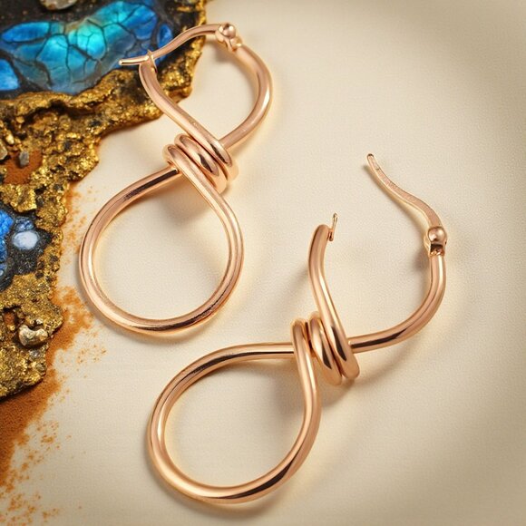 🆕Minimalist Infinity Hoop Earrings 18K Rose Gold Plated Stainless Steel Modern - Picture 13 of 15
